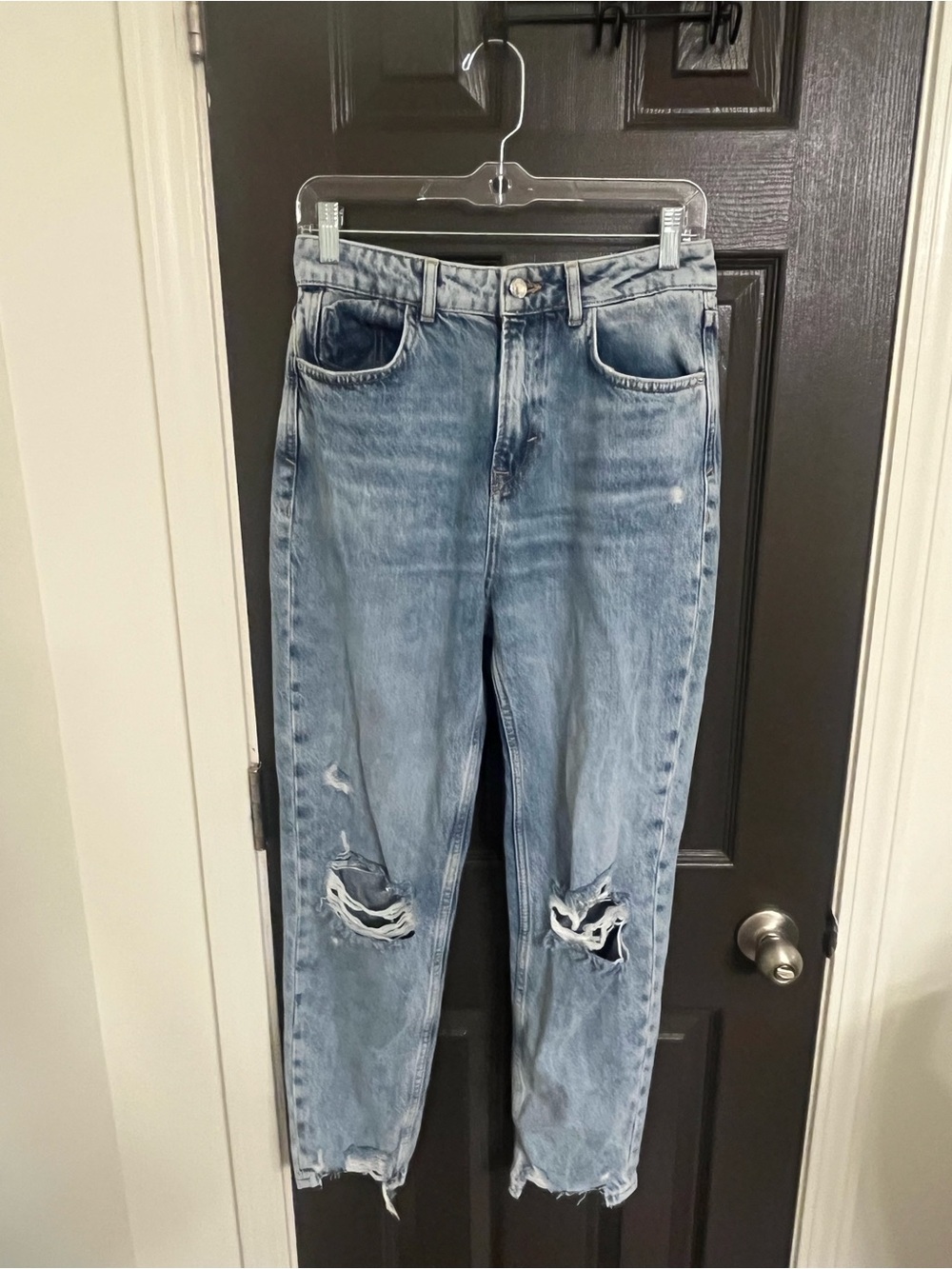 Zara Light Blue Distressed Boyfriend Jeans